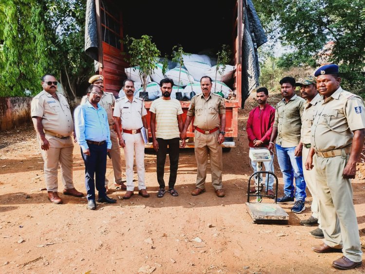 Tags getting reliable information SI Himansu Sekhar Benia and PS staffs checked a Eicher truck bearing Regd.No- RJ-14-GR-1302 near RASS office Padwa:Ommtv